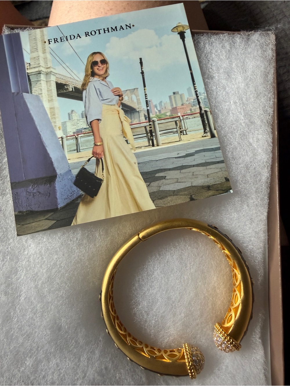 Freida Rothman Gold Plated Pave Hinge Bracelet